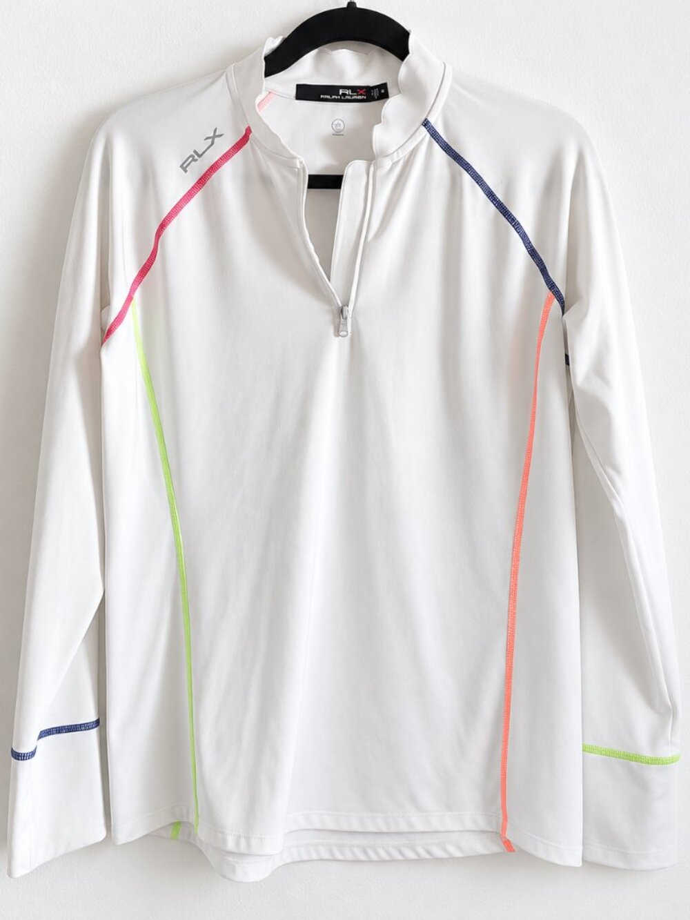 RLX Ralph Lauren Womens Medium White Quarter Zip Golf Pullover Multicolor Trim